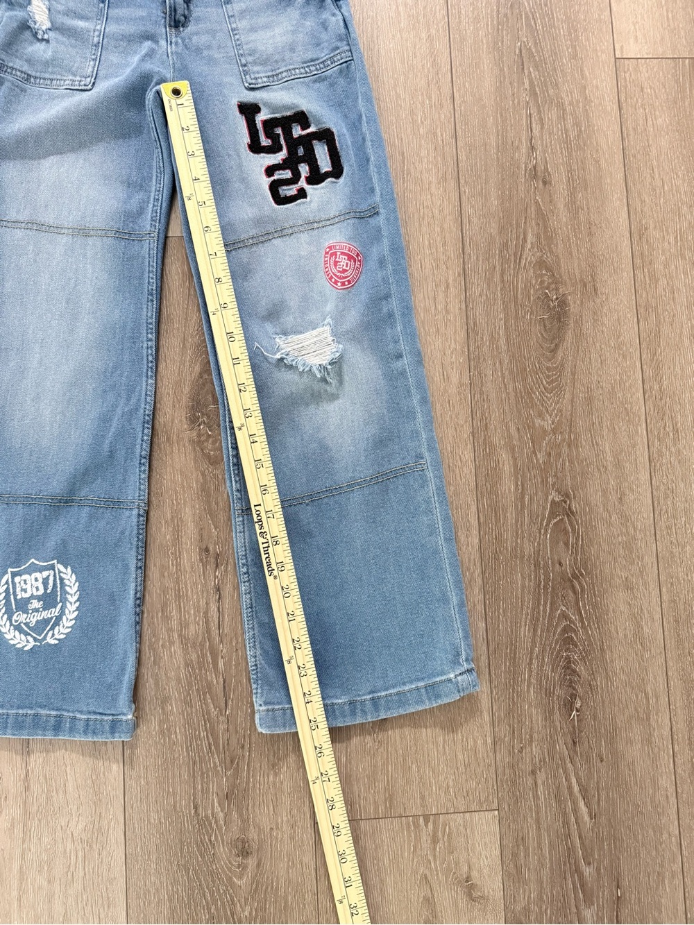 Limited Too Blue Wide-Leg Patch Jeans for girls - Picture 9 of 12